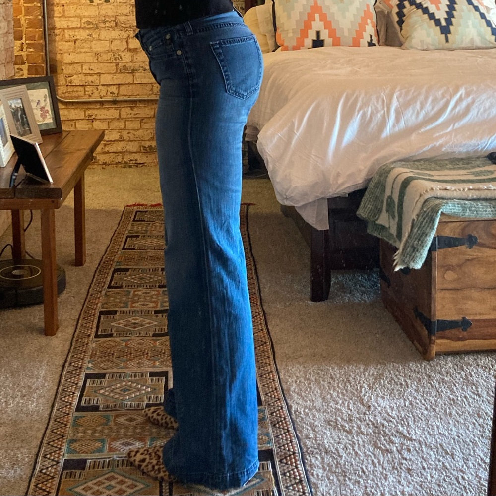 AG Jeans wide leg thick hem medium wash jeans